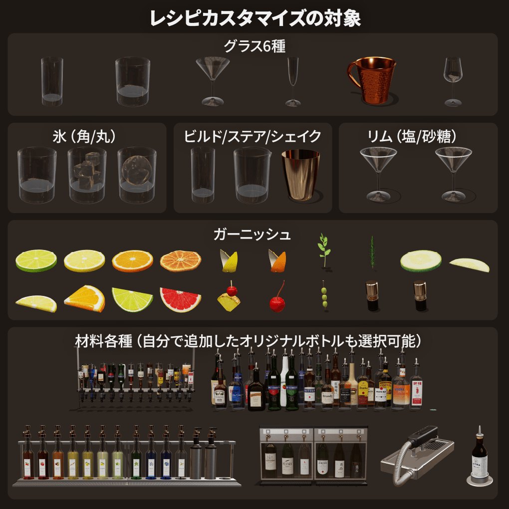 レシピで選べるグラス・氷・作り方・リム・飾り・材料