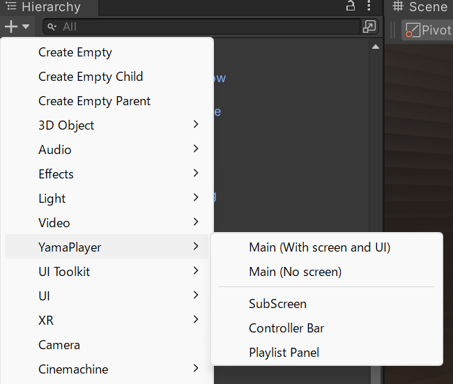 YamaPlayer Hierarchy追加画面